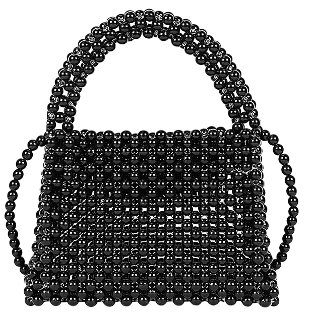 Handmade Black Pearl Beaded Shoulder Bag | Small Elegant Tote for Women & Kids | Luxury Black Pearl Fashion Bag - Image 4