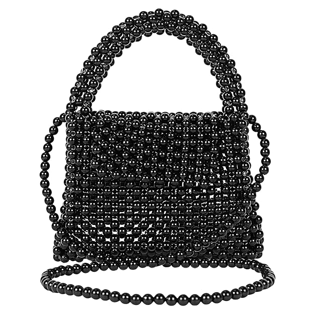 Handmade Black Pearl Beaded Shoulder Bag | Small Elegant Tote for Women & Kids | Luxury Black Pearl Fashion Bag - Image 5