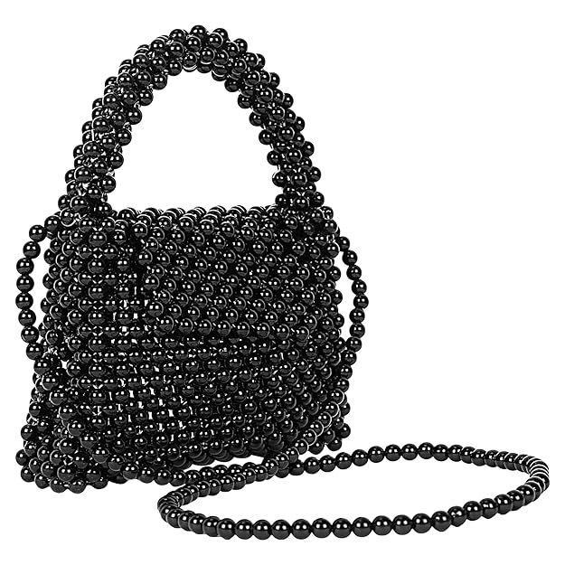 Handmade Black Pearl Beaded Shoulder Bag | Small Elegant Tote for Women & Kids | Luxury Black Pearl Fashion Bag - Image 6