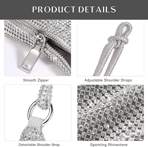 SweetV Sparkly Rhinestone Purse: Silver Glitter Handbag for Weddings, Prom, and Parties - Image 4